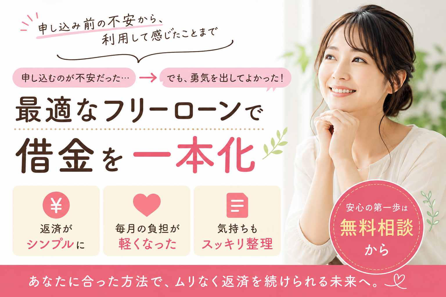 申し込み不安を越えて叶えた最適な借金一本化融資のフリーローン